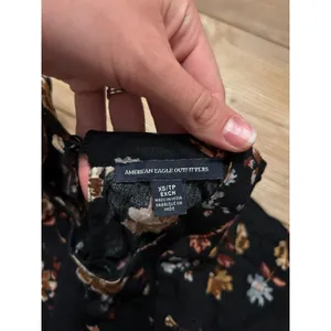 American Eagle Outfitters Womens Black Floral Boho Lace Trim Mini Dress XS Long thumbnail 3