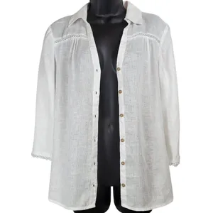 Vince Camuto White Linen Blend 3/4 Sleeve Button Down Top Womens‎ Size S thumbnail 4