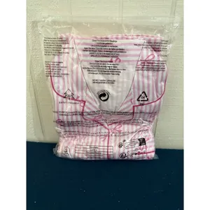 NIB- Pink Stripe Bow Print Pajama Set Short Sleeve Button Up Shorts- Large thumbnail 3