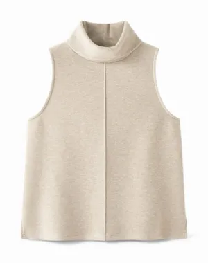 NWT OGL Turtleneck Split Hem Top Heather Beige FuzzLuxe Scuba Fabric Sz Medium thumbnail 1