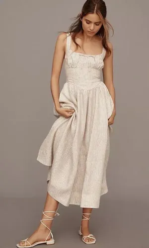 Reformation Balia Linen Midi Dress striped sz 12 nwt thumbnail 1