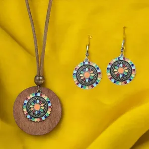 Boho Necklace‎ & Earrings Set Colorful Flower Design Tribal Accessories thumbnail 1