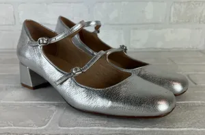 Madewell The Nettie Heeled Mary‎ Jane Womens 8.5 Bright Silver Metallic Leather thumbnail 1
