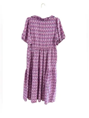 Pink Floral Tiered Midi Dress with Puff Sleeves thumbnail 9