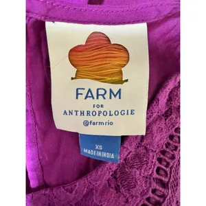 Farm Rio x Anthropologie Kelsie Peasant Blouse Magenta Purple Women's‎ Size XS thumbnail 7