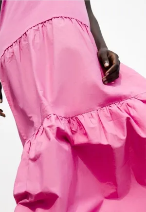 ZARA Mixed Material Drop Waist Tiered Sleeveless Maxi Dress Pink thumbnail 3
