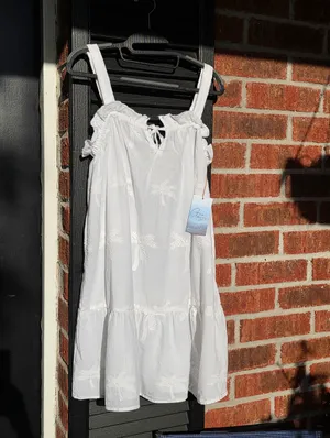NEW GOA BEACHWEAR White Embroidered Palm Trees Mini Dress Small thumbnail 10