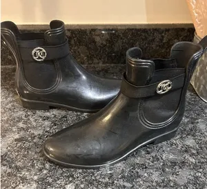Juicy Couture Black Rain Boots Rubber Women's Ankle Black Size 7 Goth Witchy Y2K thumbnail 1