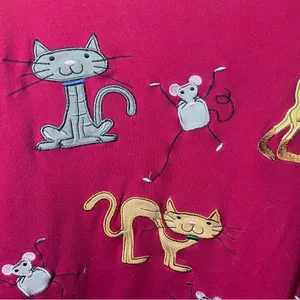 Vintage Bechamel Bright Pink Cat & Mouse Embroidered Long Sleeve Top, size large thumbnail 3