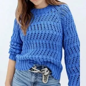 American eagle AE blue crochet Crewneck sweater pullover size medium thumbnail 1