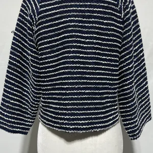 ZARA Striped Textured Mock Neck 3/4 Sleeve Sweater Top Navy White Size Medium thumbnail 13