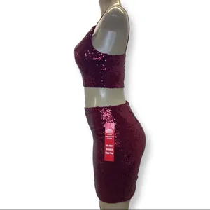 B. Smart Size Medium Wine Sequence Mini Skirt & Crop Top Set. New thumbnail 2