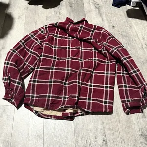 Wrangler Plaid navy Blue Red Women’s Sherpa lining Coat Jacket Pockets vintage thumbnail 3