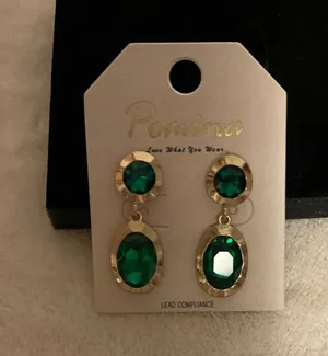 Gold-Tone Drop Earrings with Emerald Green Gemstones thumbnail 1