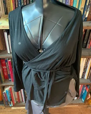 J Crew black knit preppy normcore L wrap blouse thumbnail 1