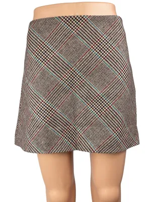 Mango MNG Gray Wool Plaid Checkered High Waist Mini Flared A-Line Skirt Size L thumbnail 1
