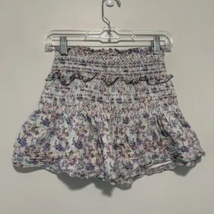 LoveShackFancy Camilla Mini Smocked Ruffle Skirt in Positano Blue Floral‎ Size P thumbnail 5