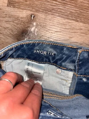 American Eagle Outfitters Blue Distressed Denim Shorts with Lace Panels thumbnail 3