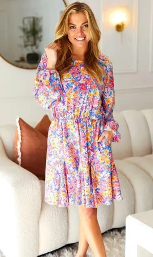 Boutique Floral Print Long Sleeve Dress thumbnail 1