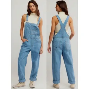 Free People XL Ziggy Striped Overalls in Beachcomber Railroad Bohemian Coastal thumbnail 5