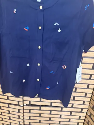 Free assembly navy nautical short sleeve cardigan size large thumbnail 4