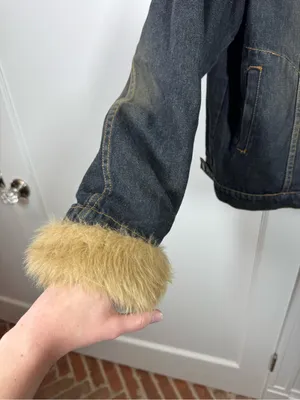 VTG Y2k Denim Jean Coat Womens M Chunky Fur 90s Bratz Retro Lizzy McGuire Boho thumbnail 3