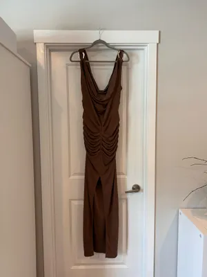 Showpo new Cassidy Brown Backless Gold Trim Bodycon Dress thumbnail 9