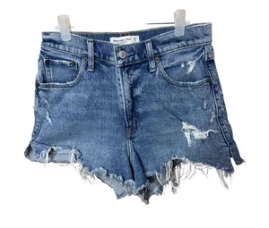 Abercrombie & Fitch‎ Curve Love High Rise Cutoff Shorts Blue Distressed 27 4 thumbnail 1