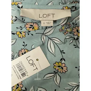 Loft Aqua Floral Print Mixed Media Blouse‎ Women Small Pleated Back Career Party thumbnail 8