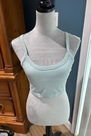 Ribbed Scoop Neck Cropped Tank Top, Sz S thumbnail 1