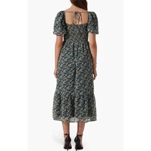 ASTR The Label V-Wire Sweetheart Floral Midi Dress Puff Sleeve Purple Navy thumbnail 2