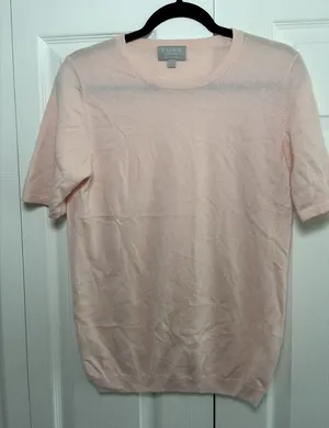 Pure Collection Short Sleeve Sweater Womens Size 8/10 Pink 100% Cashmere Knit thumbnail 1