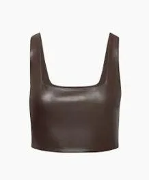 Aritzia Babaton Brown VEGAN Leather Crop Top thumbnail 1