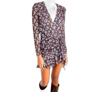 Veronica Beard Silk Floral Ruched Mini Dress Rust Blue‎ Size 0 thumbnail 13