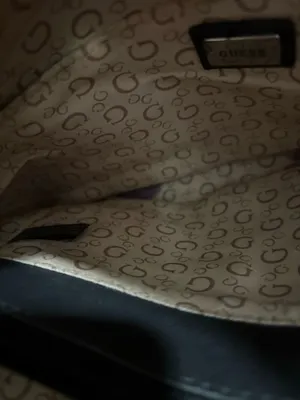 GUESS Beige Canvas Tote with Black Handles and Silver Logo thumbnail 7