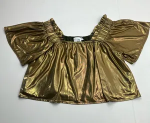 Queen Of Sparkles Metallic Gold Flutter Top Women's XS Cropped *TINY FLAW thumbnail 1