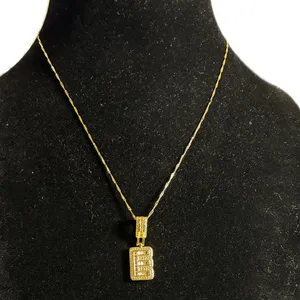 Sparkling Gold tone Initial "E" Square Pendant Necklace thumbnail 1