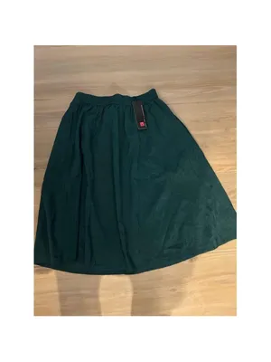 NEW Corduroy Elastic High Waisted Flare A-Line Midi Skirt Pockets L thumbnail 2