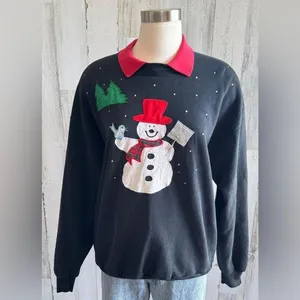 Vintage Snowman Sweatshirt‎ XL Double-Sided Appliqué Winter Christmas kitschy thumbnail 7