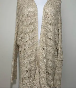 Free People Last Night Stripe Cardigan Sweater in Tan thumbnail 4