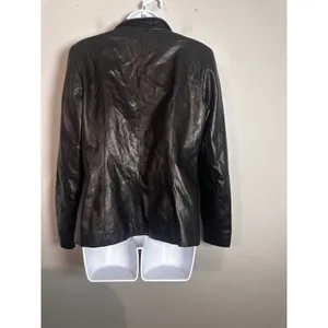 Cole Haan Womens Black Genuine‎ Lambskin Leather Wing Collar Zip Jacket Medium thumbnail 8