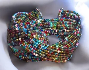 Vintage multicolor seed bead braided cuff bracelet Multiple thumbnail 1