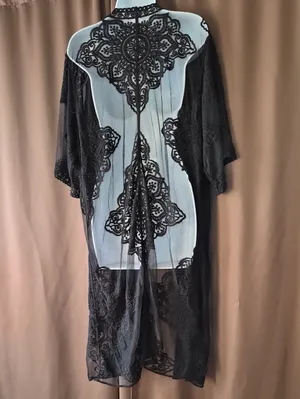 Black Sheer Boho Pullover Lace Kimono Robe Womens Top Flowy Sku 0010 thumbnail 5