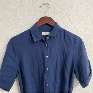 Untuckit Womens Dress Blue Button Front Belted Linen Short Sleeve Size 6 thumbnail 4