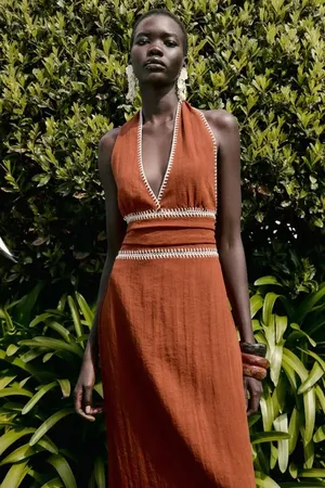Zara Sleeveless V-Neck Brown Cotton Bohemian Maxi Dress thumbnail 12