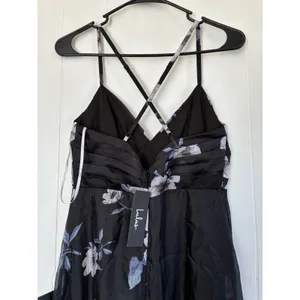 NWT Lulus Black Floral Chiffon Maxi Dress Small Surplice‎ Side Slit Whimsgoth thumbnail 6
