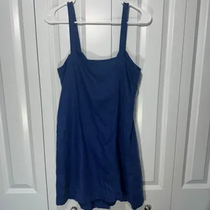 Zara Mini Dress Womens M Blue 100% Linen Button Front Sleeveless Sundress V Neck thumbnail 5