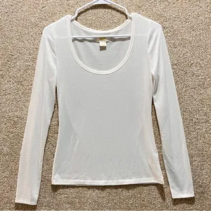 Imperfect Maeve by Anthropologie top long sleeved cream scoop neck‎ top minimal thumbnail 2