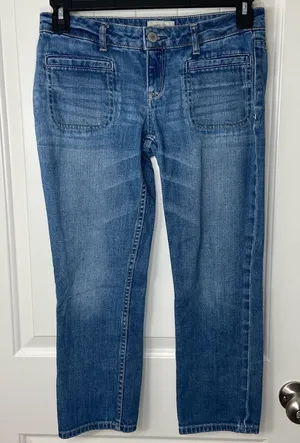 EUC Vintage Aeropostale women’s medium wash blue denim cropped pocket‎ jeans 5/6 thumbnail 1
