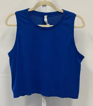 Lululemon Train to Be Cropped Tank Code Blue Perforated Logo Boxy Fit Sz 8 thumbnail 1